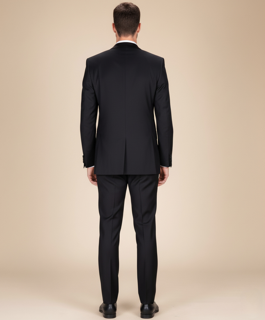 Eleganter schwarzer Smoking für Herren – Klassischer Anzug mit Satinrevers & Fliege