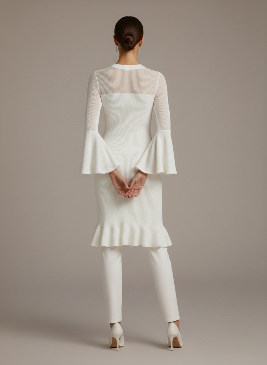 Sabrina Glockenärmel Kleid - Markant & Einzigartig mit transparentem Einsatz