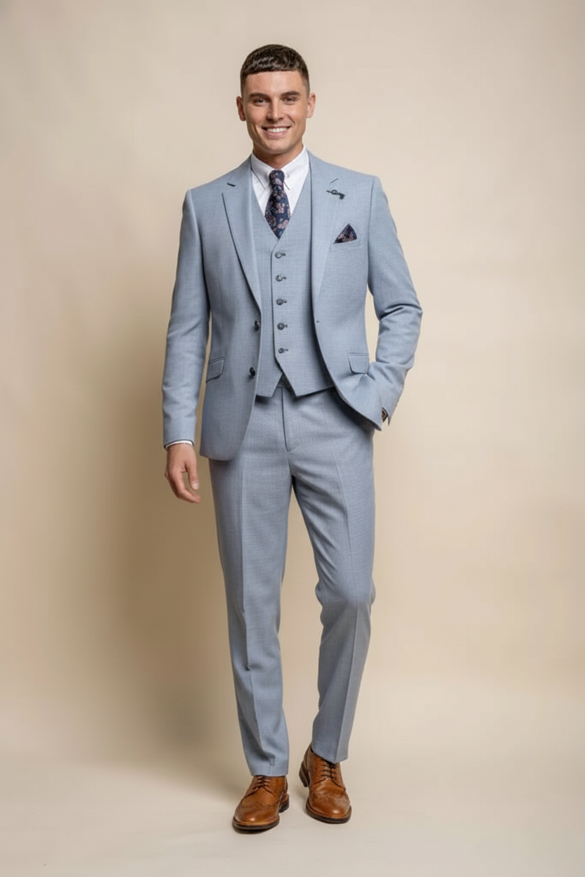 Dreiteiliger Herren Yacht Anzug - Himmel Blau Slim Fit