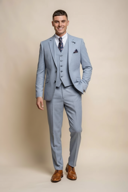 Dreiteiliger Herren Yacht Anzug - Himmel Blau Slim Fit