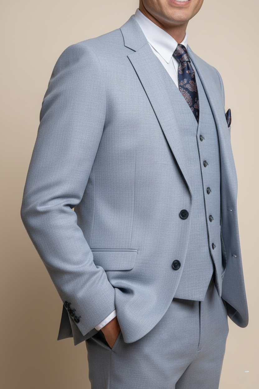 Dreiteiliger Herren Yacht Anzug - Himmel Blau Slim Fit