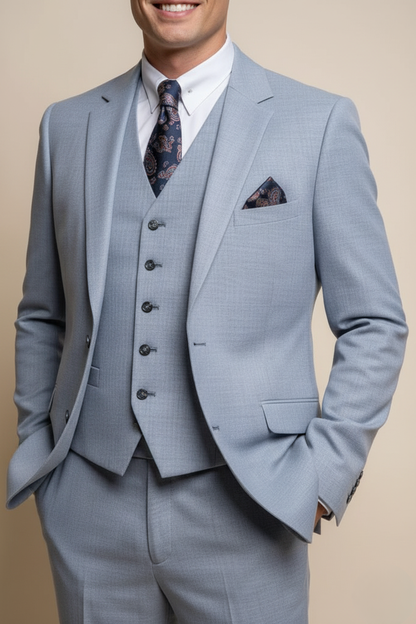 Dreiteiliger Herren Yacht Anzug - Himmel Blau Slim Fit