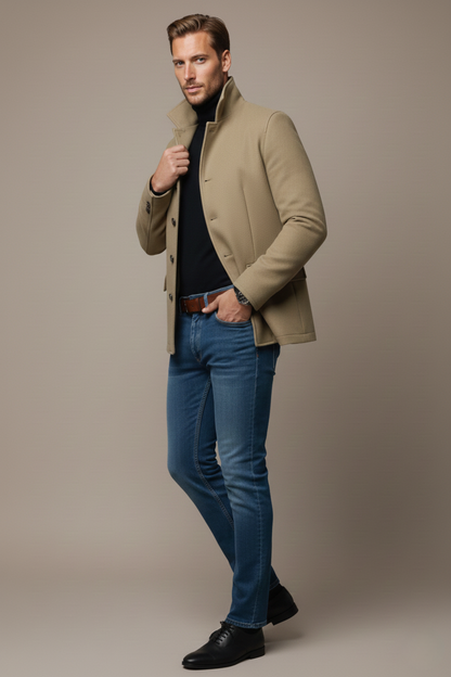 Alexander Herren Mantel - Basic Elegant mit hohem Kragen & Knöpfen