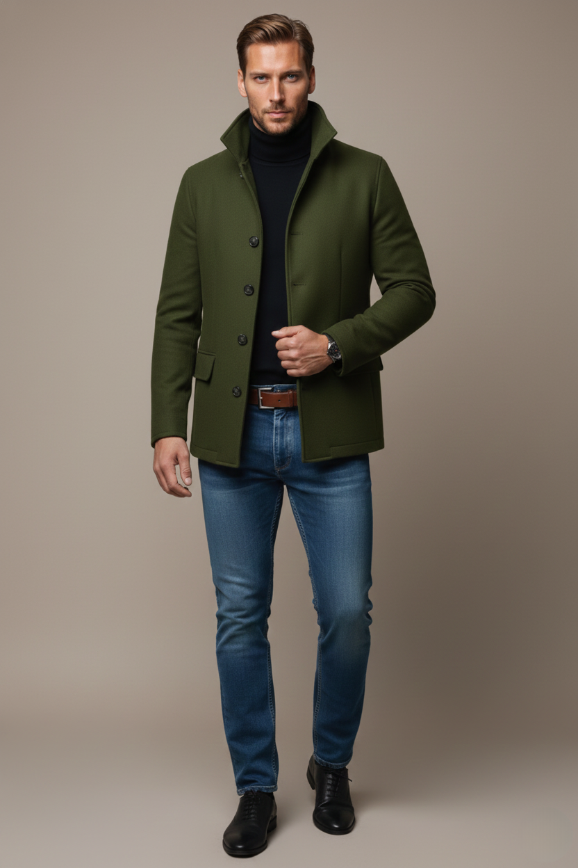 Alexander Herren Mantel - Basic Elegant mit hohem Kragen & Knöpfen