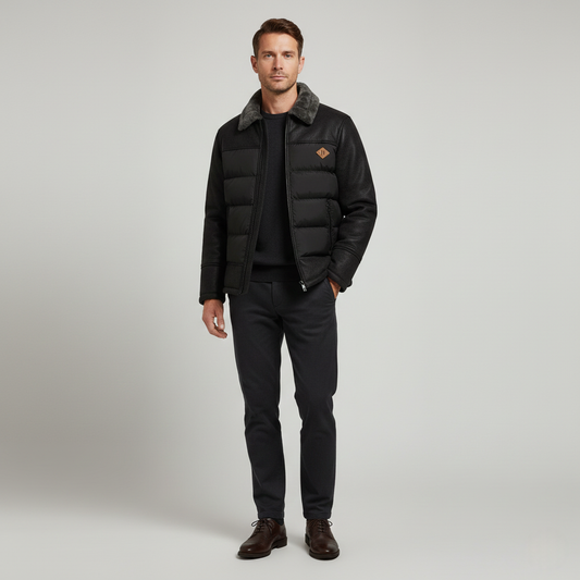 John Lederjacke - Premium Gesteppte Pilotenjacke mit weichem Kragen