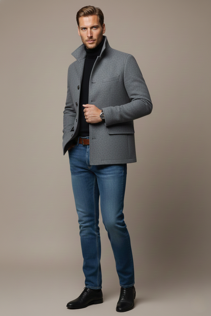 Alexander Herren Mantel - Basic Elegant mit hohem Kragen & Knöpfen