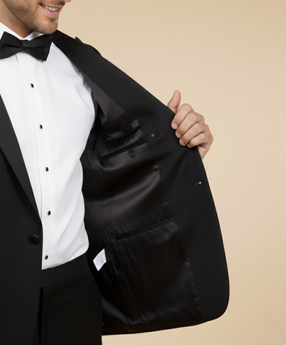 Eleganter schwarzer Smoking für Herren – Klassischer Anzug mit Satinrevers & Fliege
