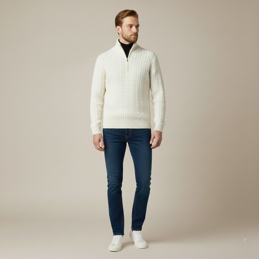 Maxi Pullover - Old Money Look mit halbem Reißverschluss