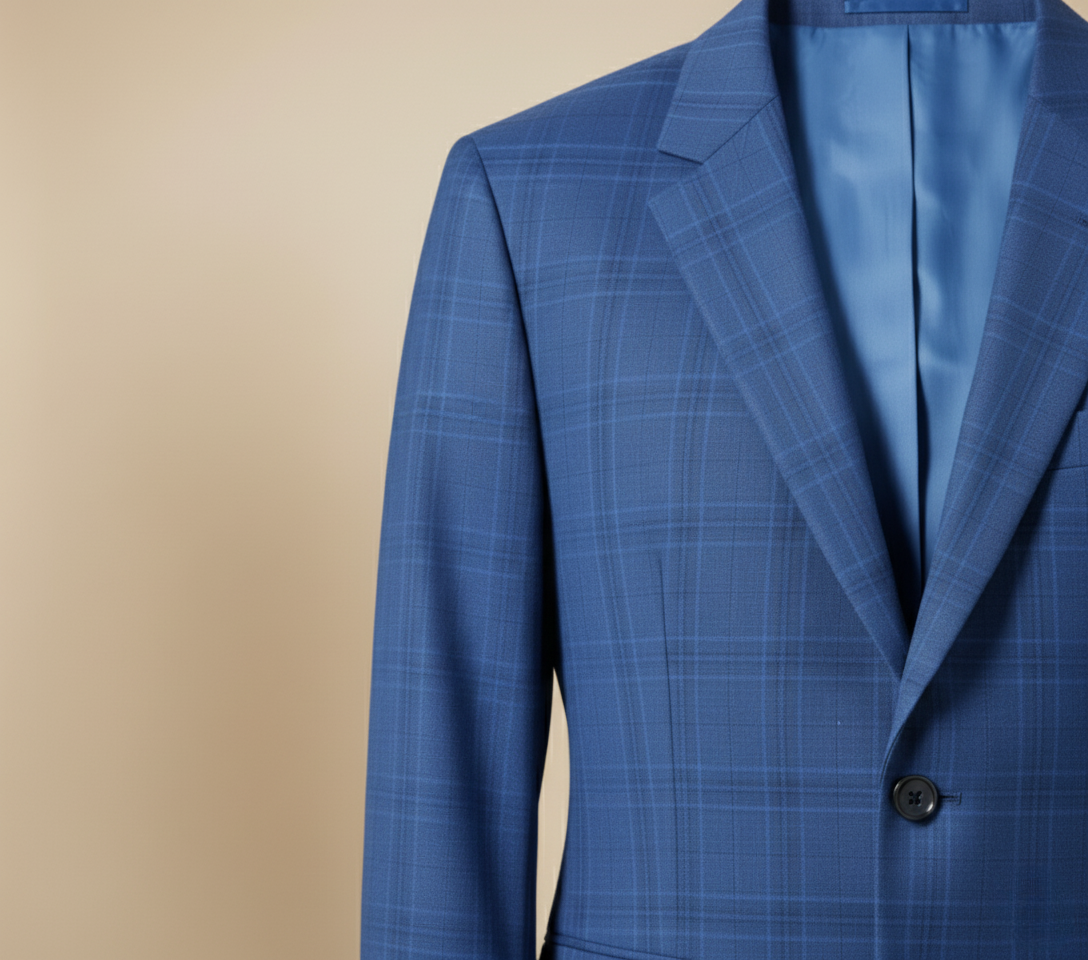 Raphael Anzug in Hellblau mit Fensterkaromuster - Fallendem Revers und zwei Knöpfen