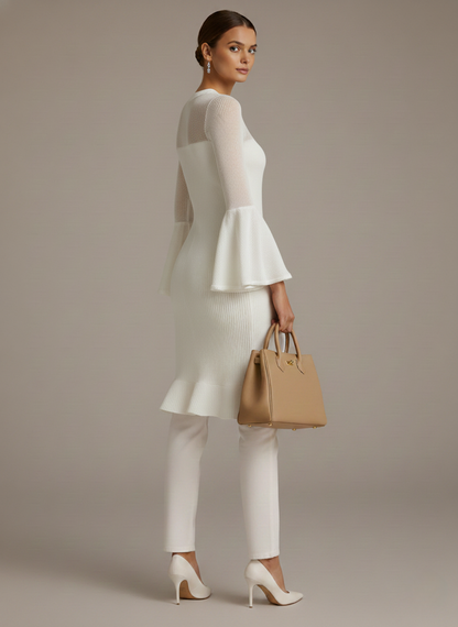 Sabrina Glockenärmel Kleid - Markant & Einzigartig mit transparentem Einsatz