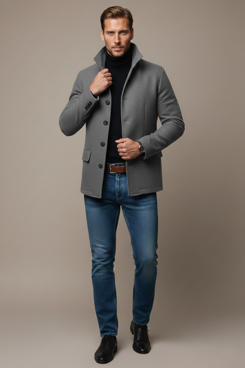 Alexander Herren Mantel - Basic Elegant mit hohem Kragen & Knöpfen