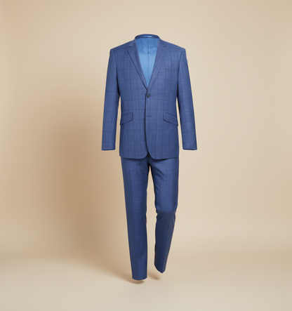 Raphael Anzug in Hellblau mit Fensterkaromuster - Fallendem Revers und zwei Knöpfen