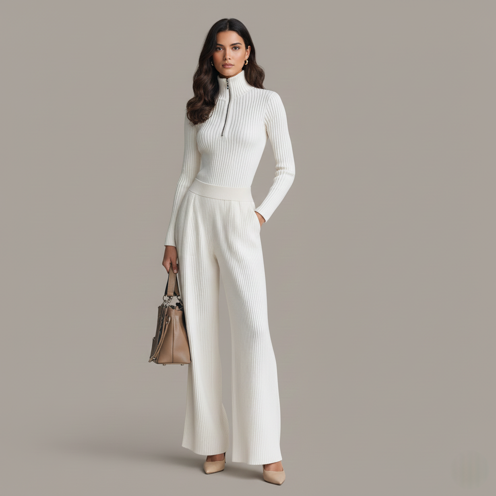 Lena elegantes Strick Zweiteiler Set - Komfortabel und Schick mit Reißverschluss