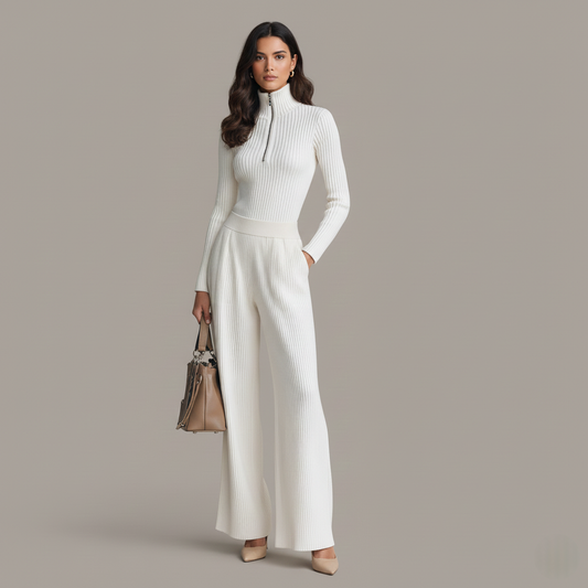 Lena elegantes Strick Zweiteiler Set - Komfortabel und Schick mit Reißverschluss