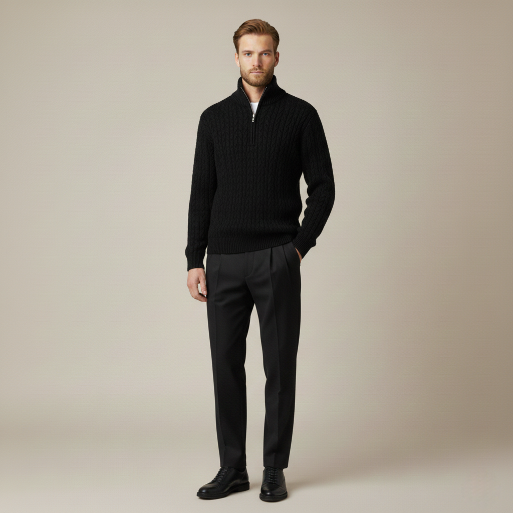 Maxi Pullover - Old Money Look mit halbem Reißverschluss