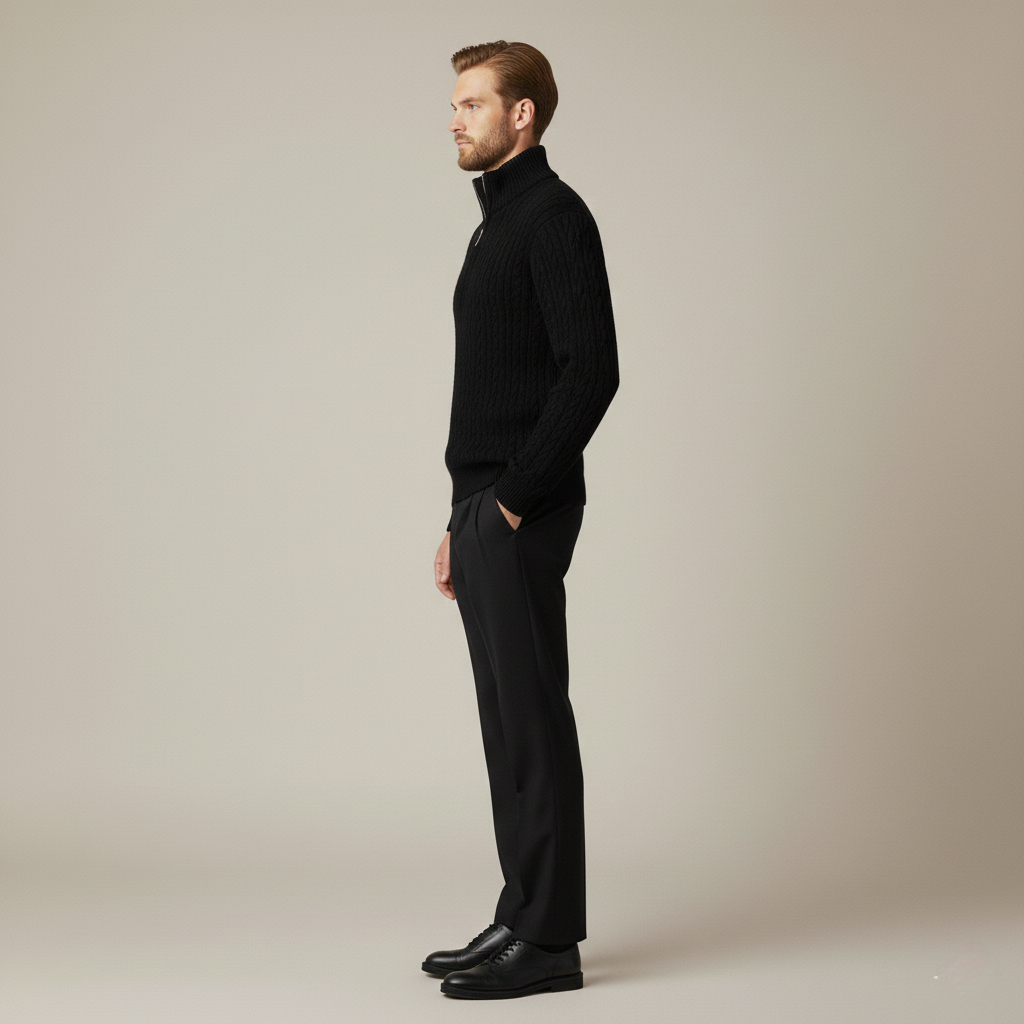 Maxi Pullover - Old Money Look mit halbem Reißverschluss