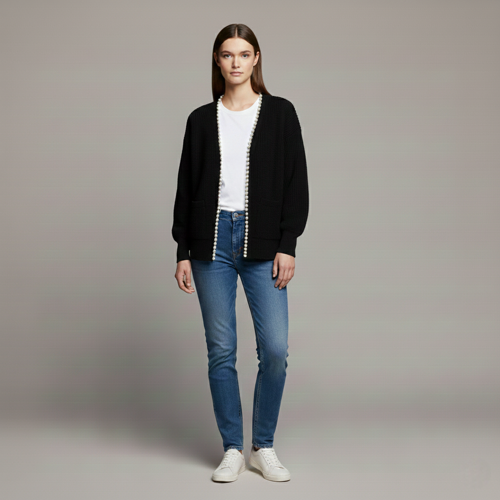 Royal Damen Cardigan – Mit Perlenbesatzung & einzigartigem Design