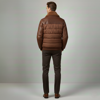 John Lederjacke - Premium Gesteppte Pilotenjacke mit weichem Kragen