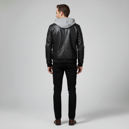 Lucas Lederjacke mit Kapuze – Premium Leder Hoodie Jacket mit Brusttaschen