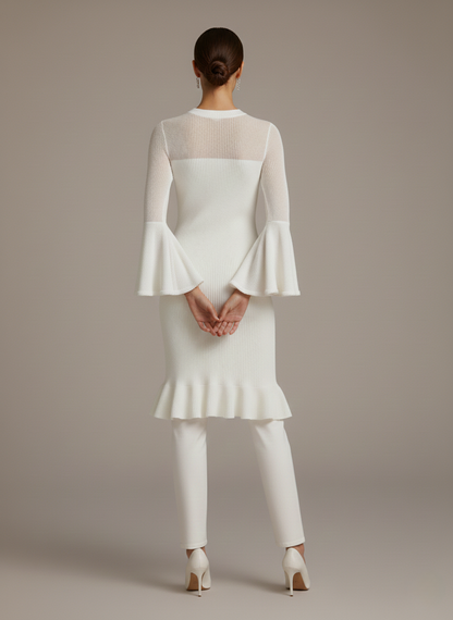 Sabrina Glockenärmel Kleid - Markant & Einzigartig mit transparentem Einsatz